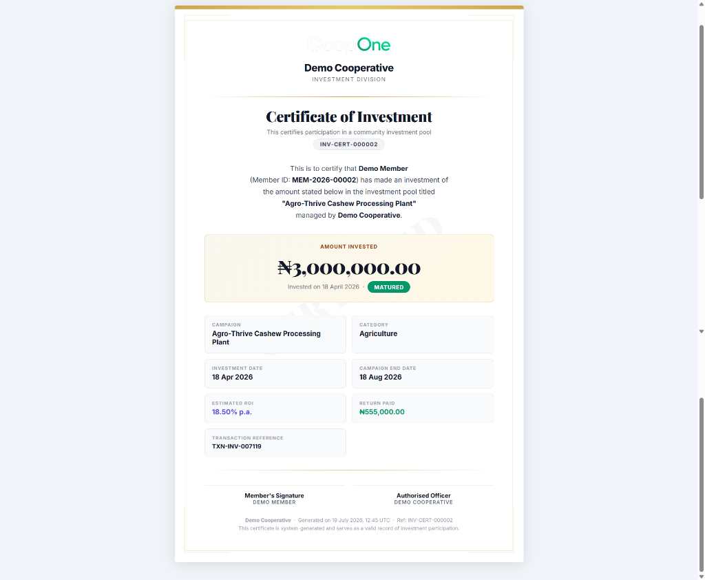 Investment Certificate