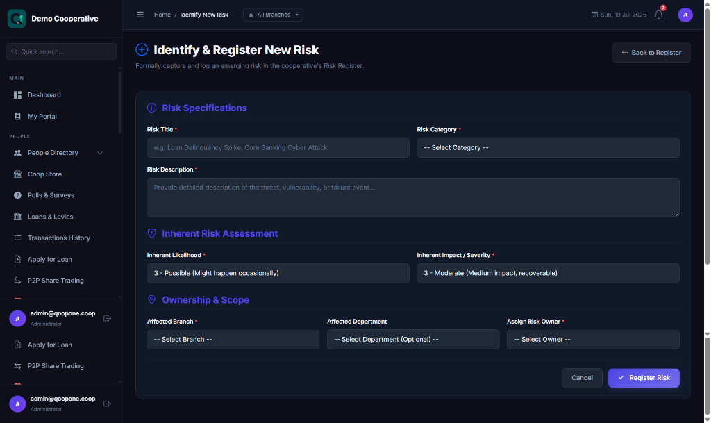 Identify & Register New Risk Form